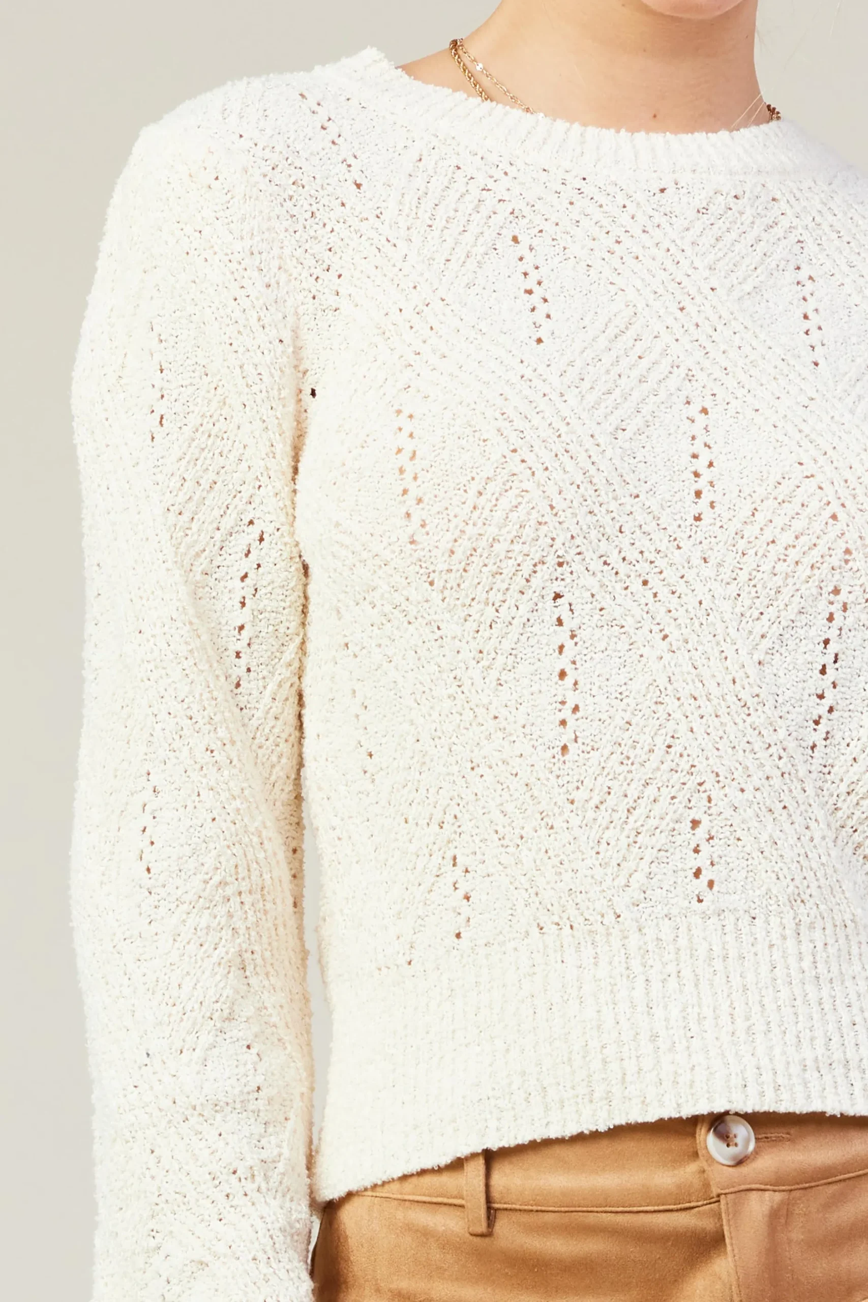 SKIES ARE BLUE Sweaters*Rhomboid Pattern Crew Neck Sweater Cream