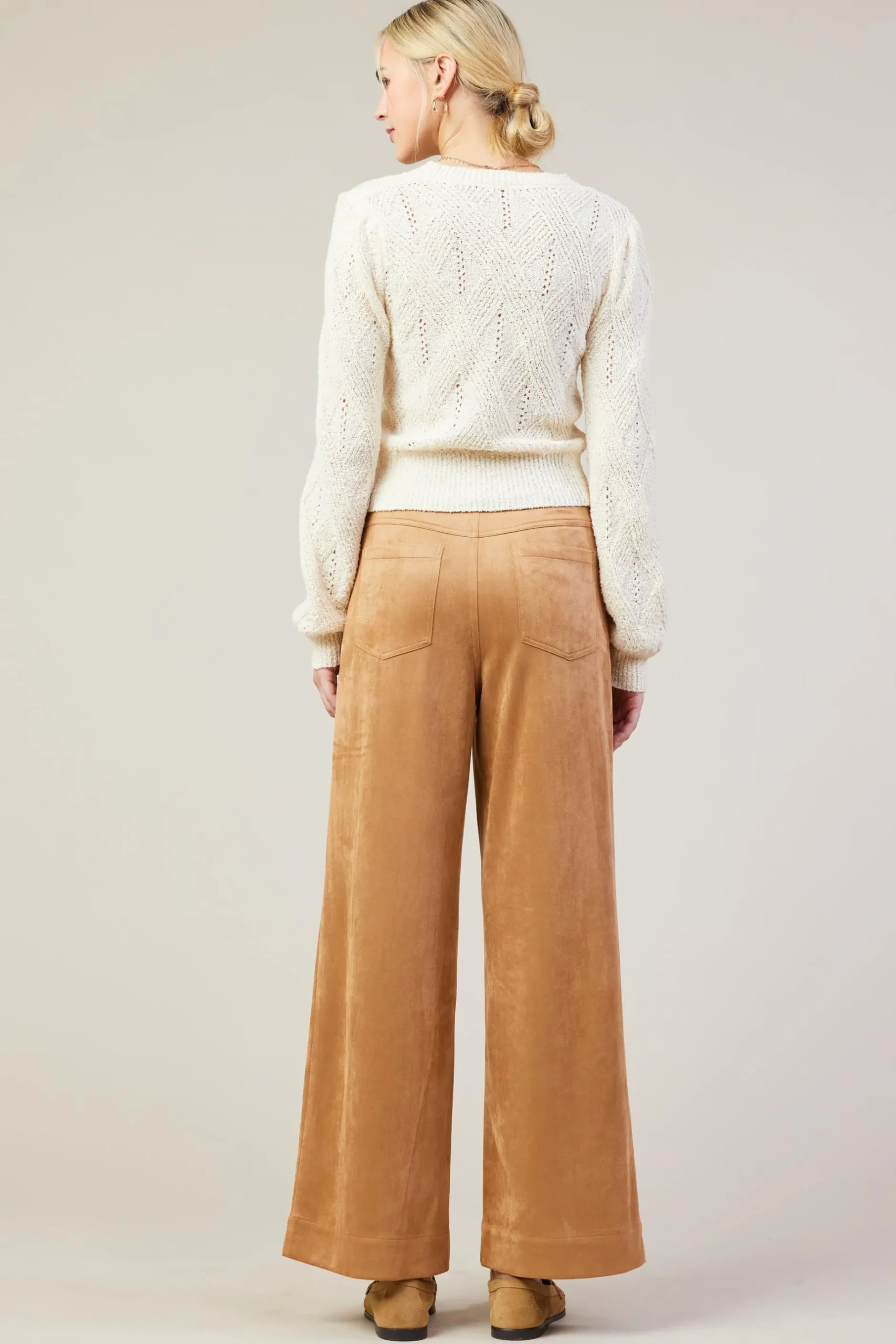 SKIES ARE BLUE Sweaters*Rhomboid Pattern Crew Neck Sweater Cream