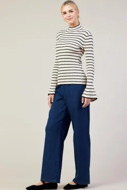 SKIES ARE BLUE Long Sleeve Tops*Ribbed Flared Longsleeve Top Cream-black