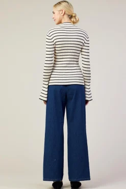 SKIES ARE BLUE Long Sleeve Tops*Ribbed Flared Longsleeve Top Cream-black