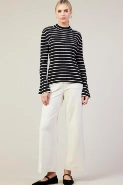 SKIES ARE BLUE Long Sleeve Tops*Ribbed Flared Longsleeve Top Black-cream