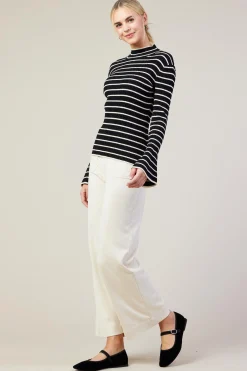 SKIES ARE BLUE Long Sleeve Tops*Ribbed Flared Longsleeve Top Black-cream