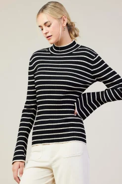 SKIES ARE BLUE Long Sleeve Tops*Ribbed Flared Longsleeve Top Black-cream