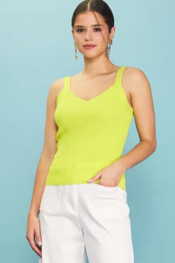 SKIES ARE BLUE Sleeveless Tops*Ribbed Knit Cami Top Limeyellow