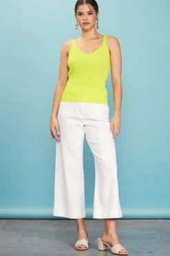 SKIES ARE BLUE Sleeveless Tops*Ribbed Knit Cami Top Limeyellow