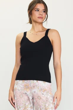 SKIES ARE BLUE Sleeveless Tops*Ribbed Knit Cami Top Black