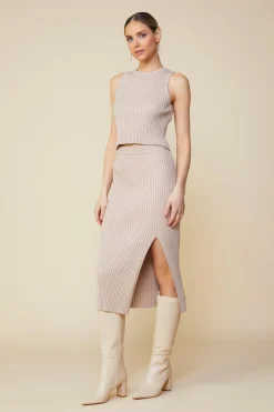 SKIES ARE BLUE Skirts*Ribbed Knit Side Slit Skirt Taupe
