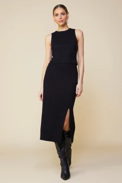 SKIES ARE BLUE Sleeveless Tops*Ribbed Knit Sleeveless Top Black