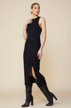 SKIES ARE BLUE Sleeveless Tops*Ribbed Knit Sleeveless Top Black
