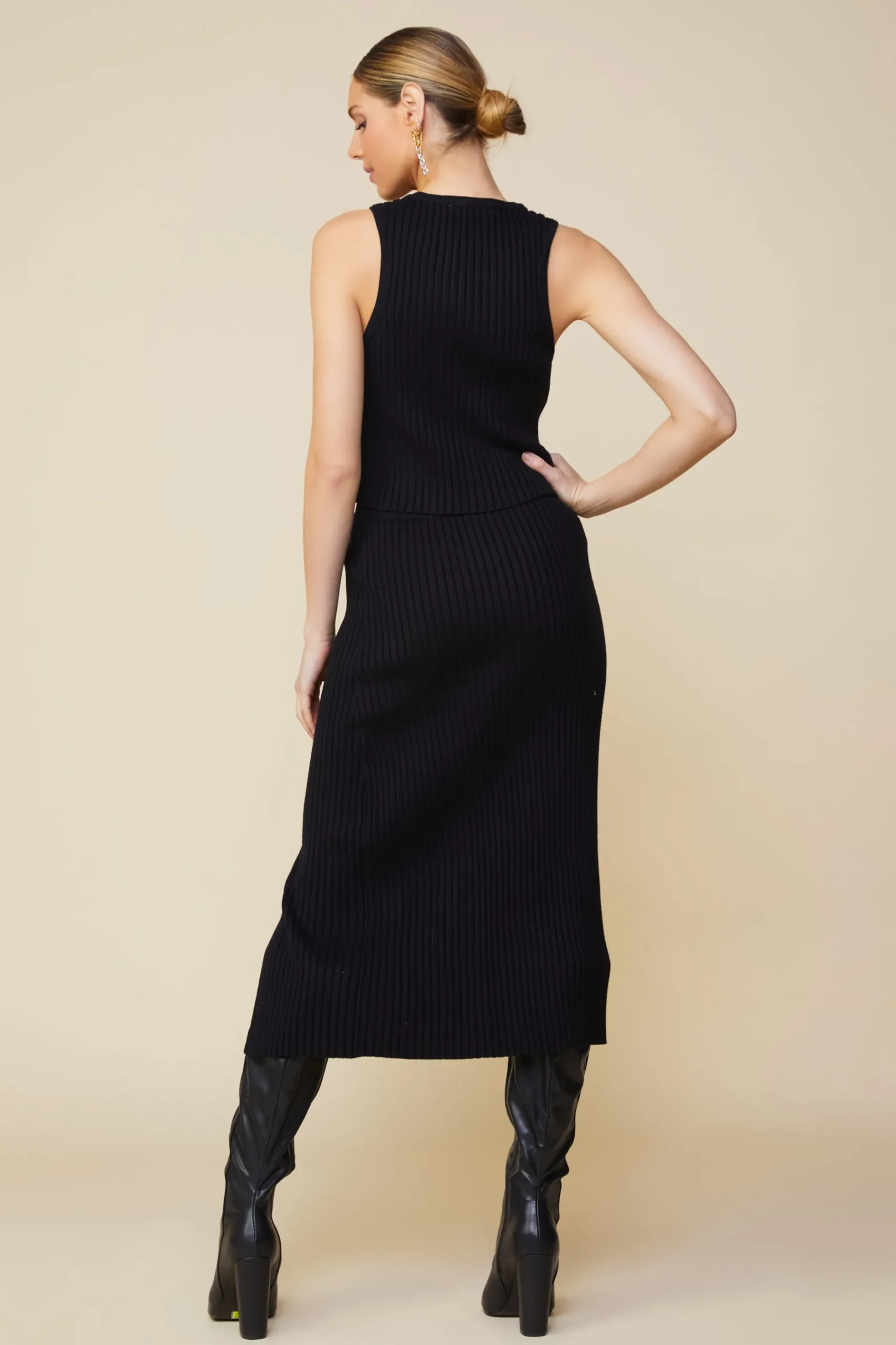 SKIES ARE BLUE Sleeveless Tops*Ribbed Knit Sleeveless Top Black