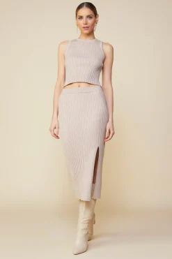 SKIES ARE BLUE Sleeveless Tops*Ribbed Knit Sleeveless Top Taupe