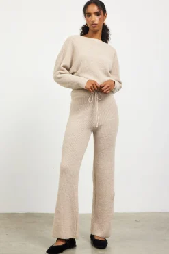 SKIES ARE BLUE Pants*Ribbed Knit Wide Leg Pants Oatmeal