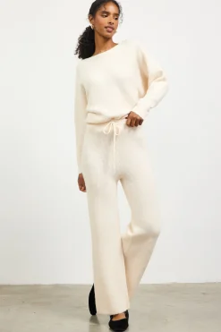 SKIES ARE BLUE Pants*Ribbed Knit Wide Leg Pants Cream