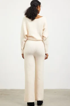 SKIES ARE BLUE Pants*Ribbed Knit Wide Leg Pants Cream