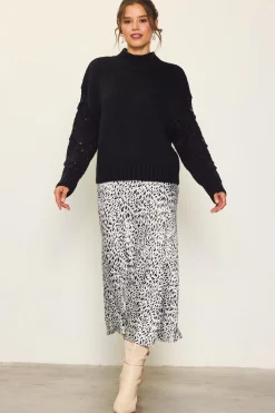 SKIES ARE BLUE Sweaters*Ribbed Mock Neck Sweater Black