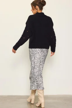 SKIES ARE BLUE Sweaters*Ribbed Mock Neck Sweater Black