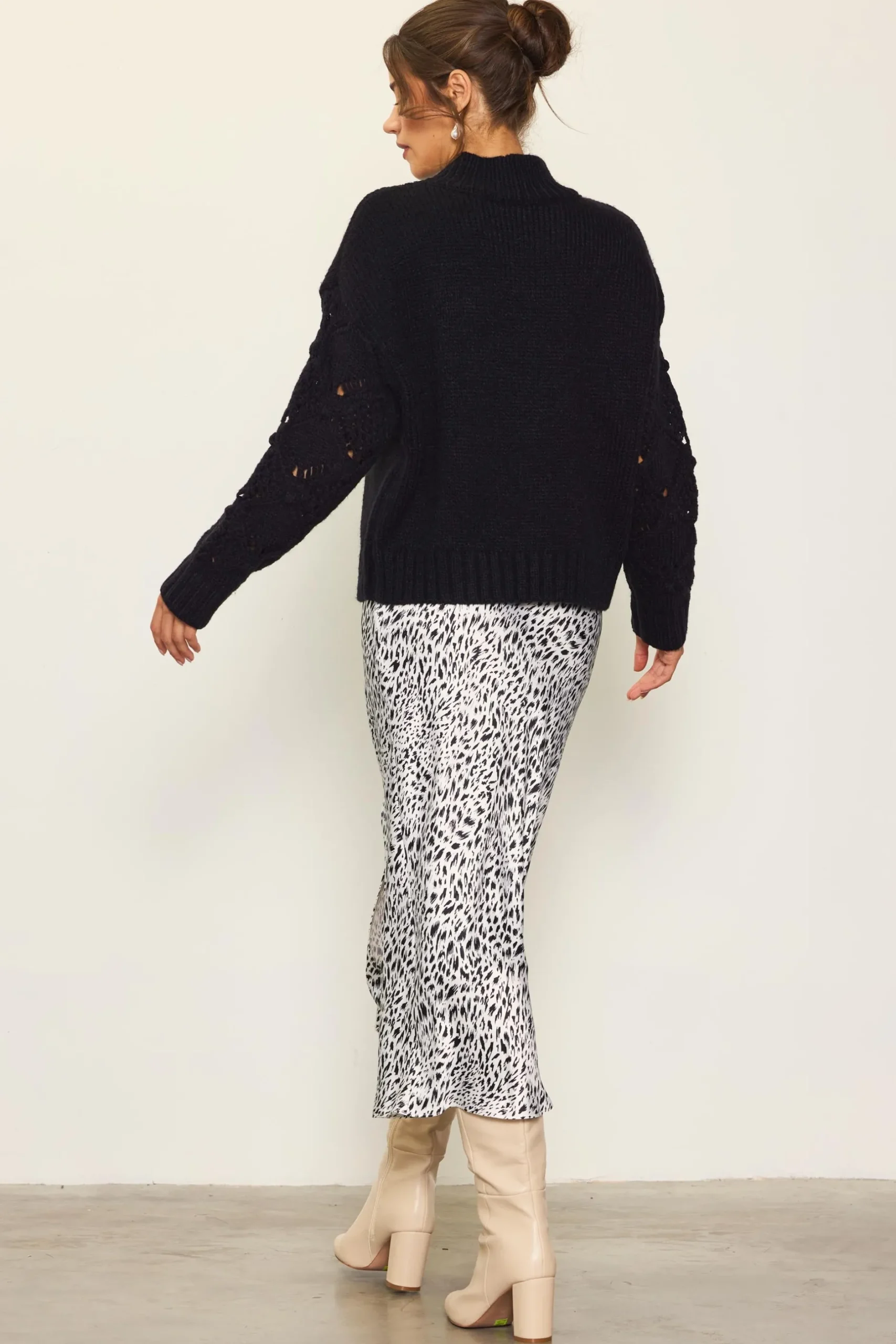 SKIES ARE BLUE Sweaters*Ribbed Mock Neck Sweater Black