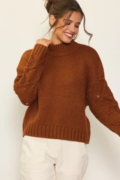 SKIES ARE BLUE Sweaters*Ribbed Mock Neck Sweater Toffee