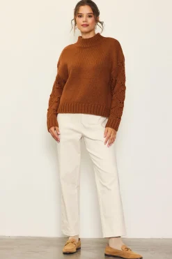 SKIES ARE BLUE Sweaters*Ribbed Mock Neck Sweater Toffee