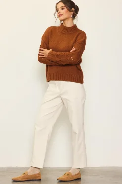 SKIES ARE BLUE Sweaters*Ribbed Mock Neck Sweater Toffee