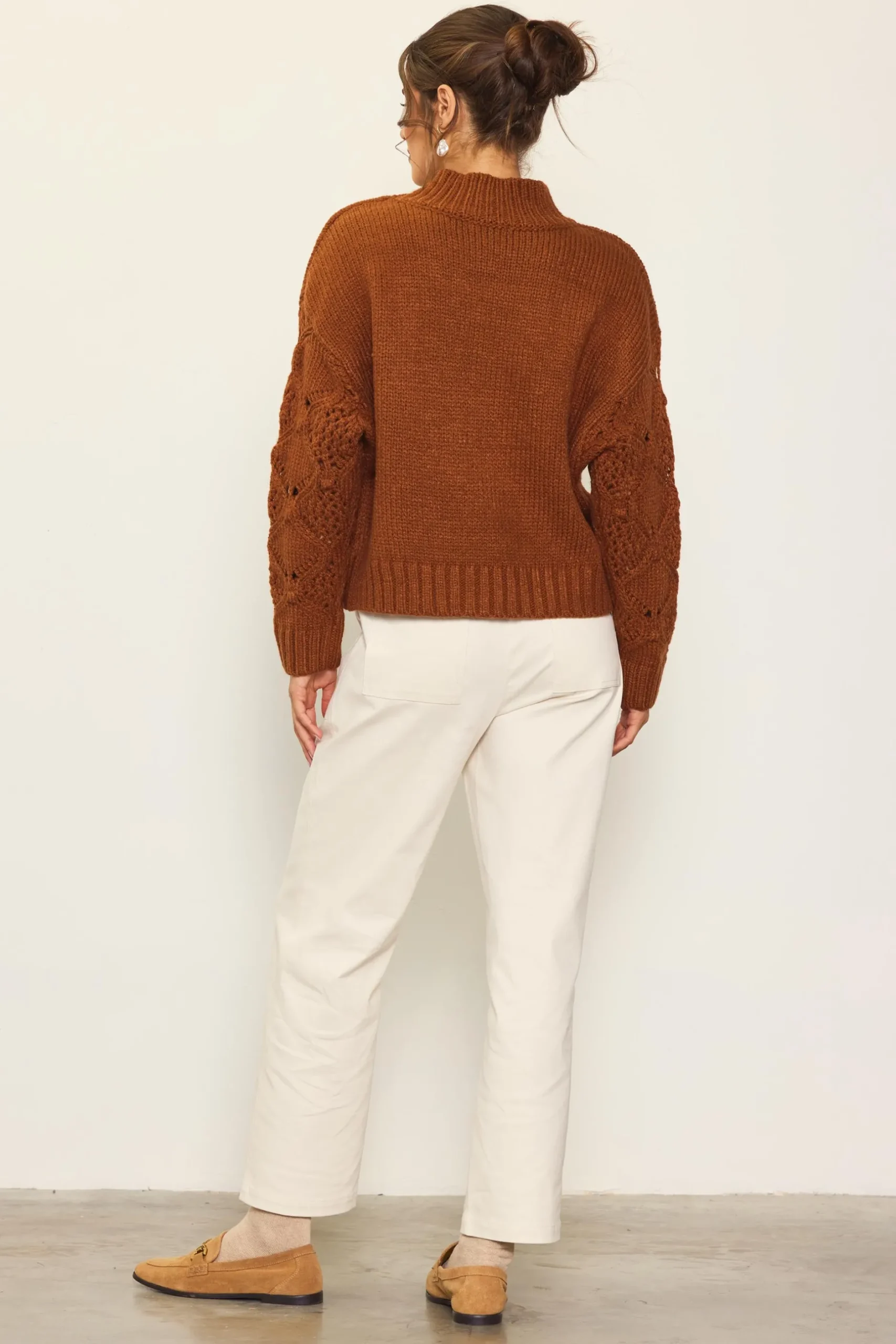 SKIES ARE BLUE Sweaters*Ribbed Mock Neck Sweater Toffee