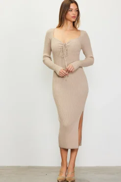 SKIES ARE BLUE Midi Dresses|Sweaters*Ribbed Sweater Dress Desertsand
