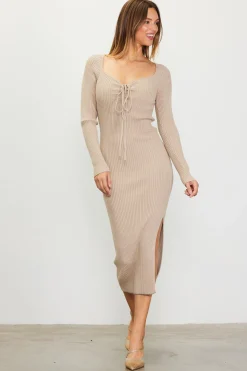 SKIES ARE BLUE Midi Dresses|Sweaters*Ribbed Sweater Dress Desertsand