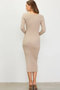 SKIES ARE BLUE Midi Dresses|Sweaters*Ribbed Sweater Dress Desertsand