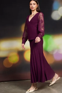 SKIES ARE BLUE Skirts*Rowan Knit Pleated Midi Skirt Plum