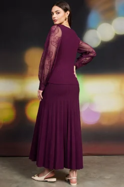 SKIES ARE BLUE Skirts*Rowan Knit Pleated Midi Skirt Plum