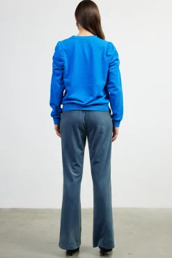SKIES ARE BLUE Long Sleeve Tops|Sweaters*Ruched Sleeves Crewneck Sweatshirt Cobalt