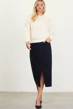 SKIES ARE BLUE Long Sleeve Tops|Sweaters*Ruched Sleeves Crewneck Sweatshirt Cream