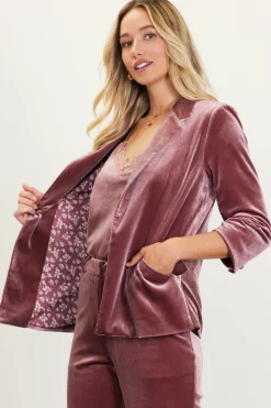 SKIES ARE BLUE Blazers*Ruched Velvet Blazer Mauve