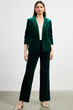 SKIES ARE BLUE Blazers*Ruched Velvet Blazer Huntergreen