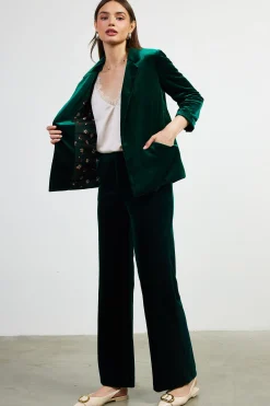 SKIES ARE BLUE Blazers*Ruched Velvet Blazer Huntergreen