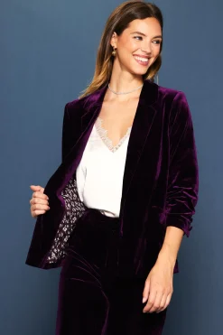 SKIES ARE BLUE Blazers*Ruched Velvet Blazer Plumpurple