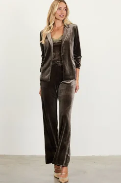 SKIES ARE BLUE Blazers*Ruched Velvet Blazer Darkolive