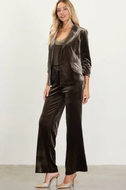 SKIES ARE BLUE Blazers*Ruched Velvet Blazer Darkolive