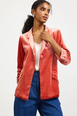 SKIES ARE BLUE Blazers*Ruched Velvet Blazer Terracotta