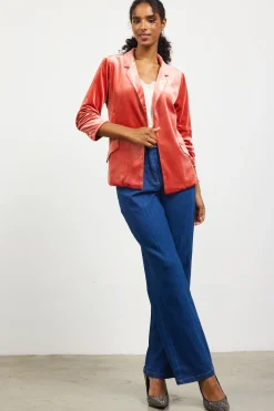 SKIES ARE BLUE Blazers*Ruched Velvet Blazer Terracotta