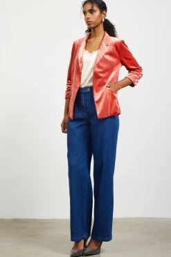 SKIES ARE BLUE Blazers*Ruched Velvet Blazer Terracotta