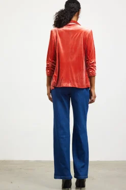 SKIES ARE BLUE Blazers*Ruched Velvet Blazer Terracotta