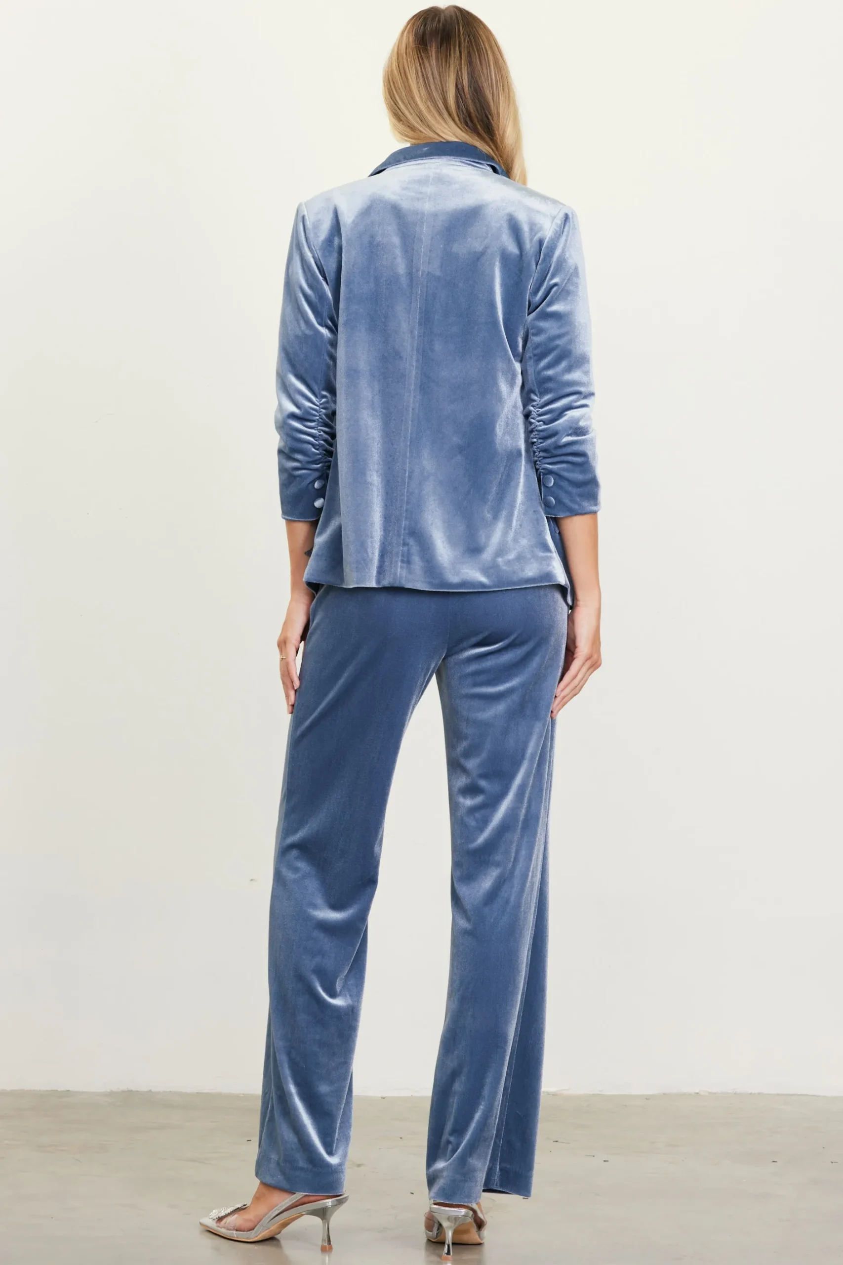 SKIES ARE BLUE Blazers*Ruched Velvet Blazer Dustyblue