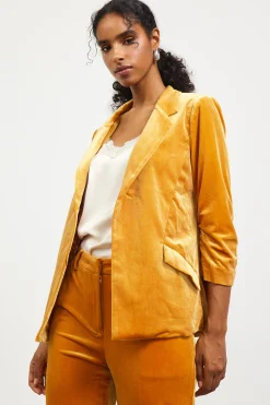 SKIES ARE BLUE Blazers*Ruched Velvet Blazer Goldenmustard