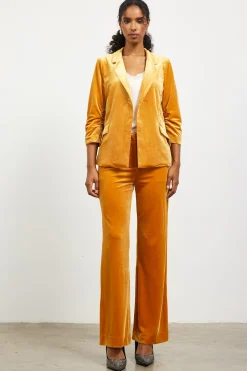 SKIES ARE BLUE Blazers*Ruched Velvet Blazer Goldenmustard