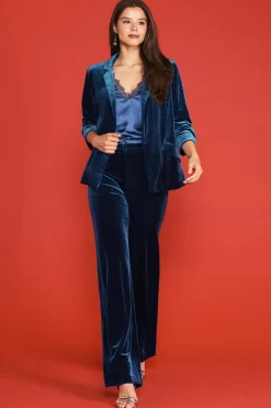 SKIES ARE BLUE Blazers*Ruched Velvet Blazer Teal