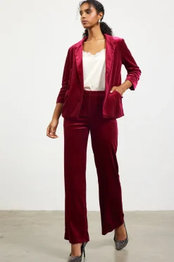 SKIES ARE BLUE Blazers*Ruched Velvet Blazer Deepcherry