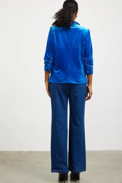 SKIES ARE BLUE Blazers*Ruched Velvet Blazer Oceanblue