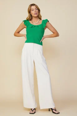 SKIES ARE BLUE Sleeveless Tops*Ruffle Detail Knit Top Kelly-green