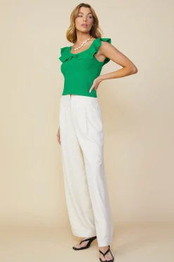 SKIES ARE BLUE Sleeveless Tops*Ruffle Detail Knit Top Kelly-green